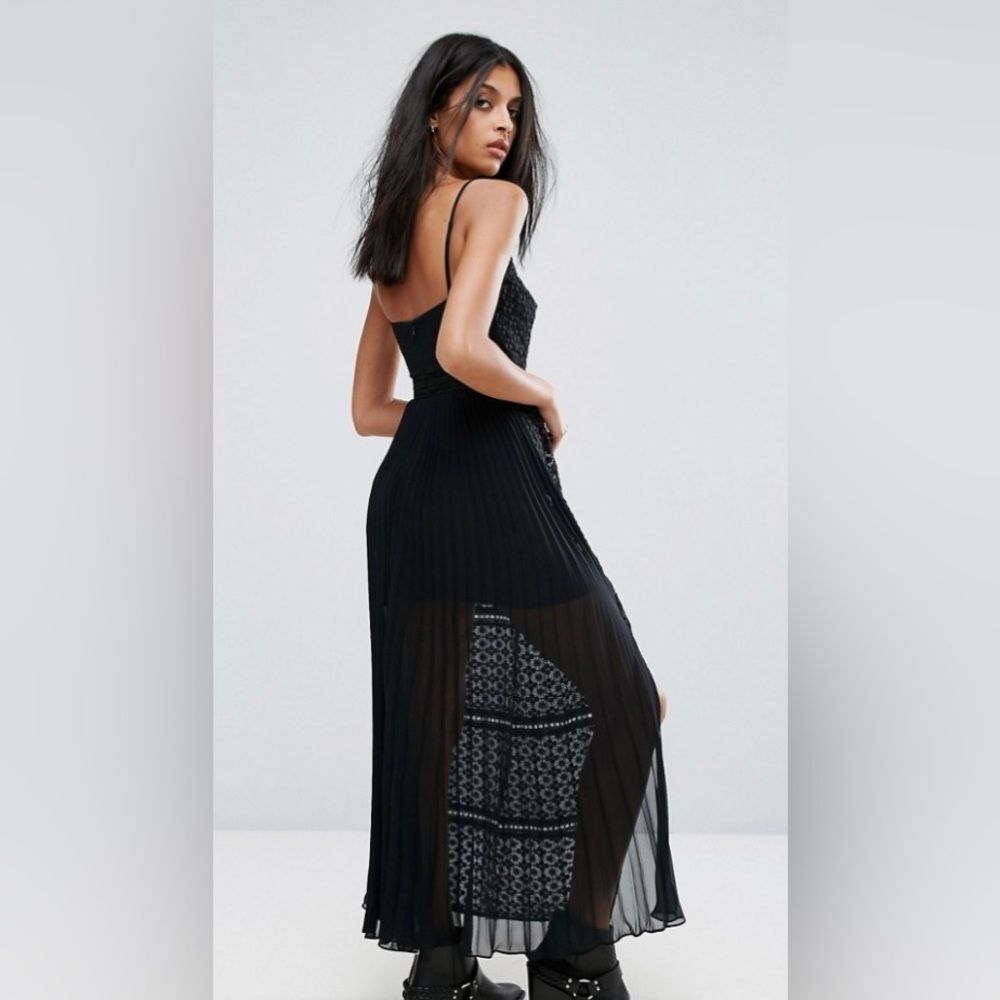 All Saints Black Lace Maxi Dress with Sheer Skirt Panels - Picture 3 of 16